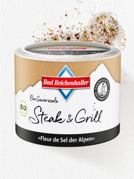 Bio-Gewürzsalz STEAK & GRILL - "Fleur de Sel der Alpen" 90 g Dose