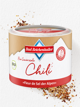 Bio-Gewürzsalz CHILI - "Fleur de Sel der Alpen"  90 g Dose