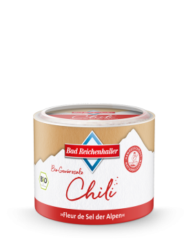Bio-Gewürzsalz Chili - "Fleur de Sel der Alpen"  90 g Dose